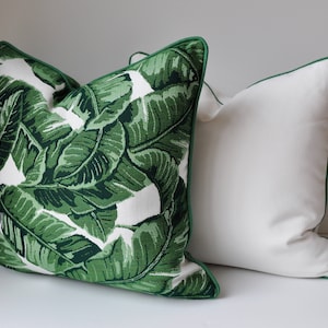 Sunbrella Tropical Leaf Pillow Cover: Green Palm Print with Piping