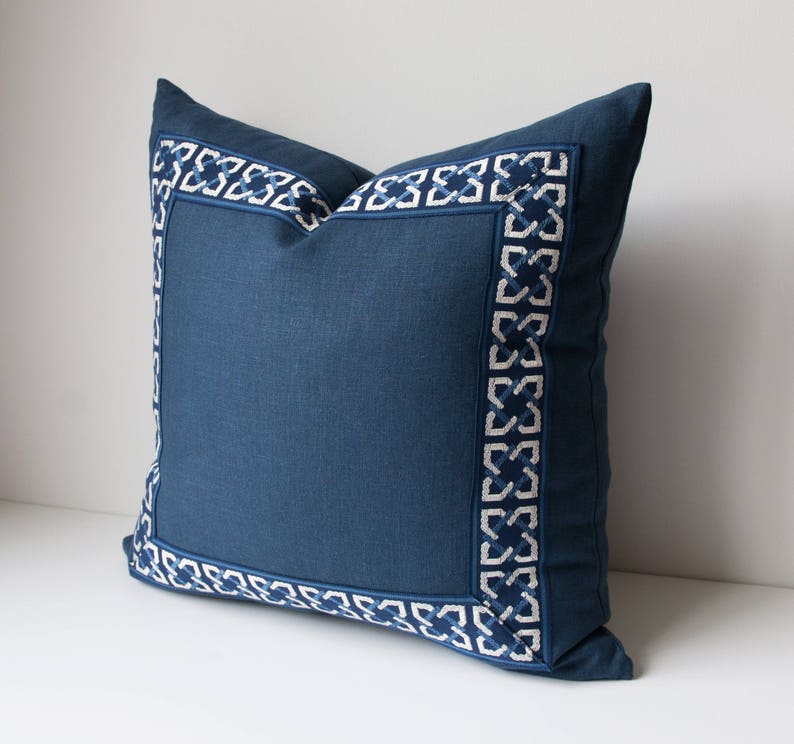 Navy Throw Pillow Cover Linen Pillow Cover Navy Blue Pillow Etsy