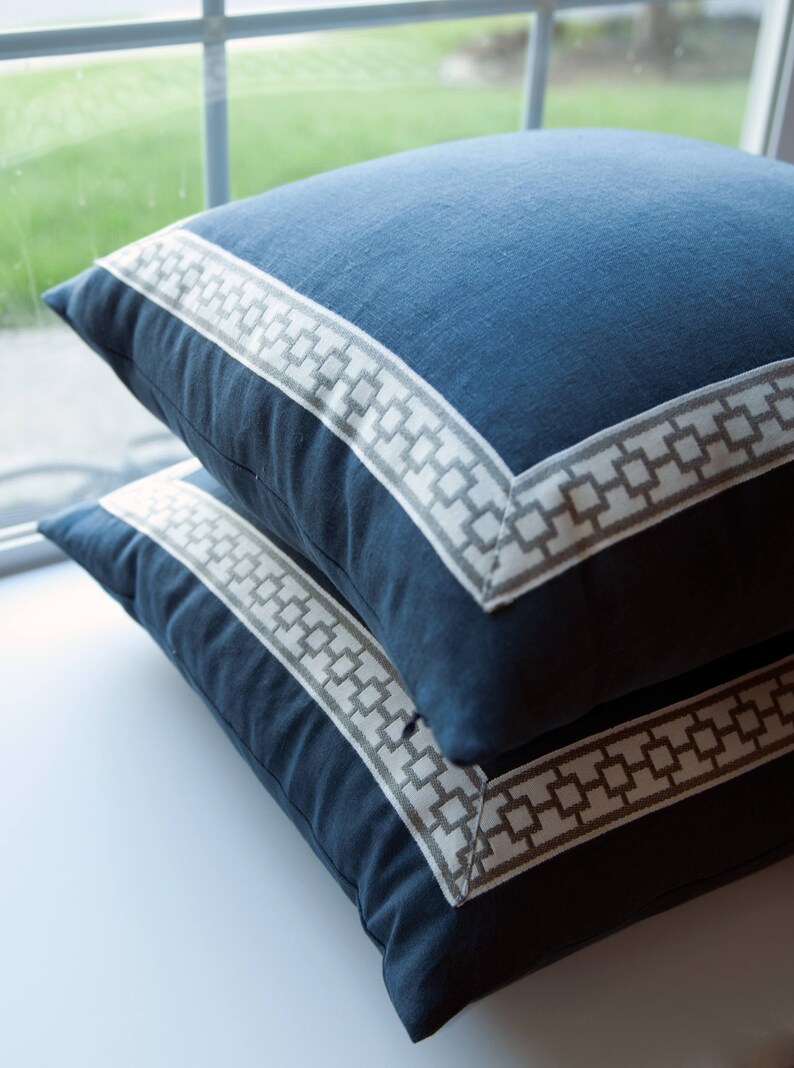 Navy Throw Pillow Cover Linen Pillow Cover navy Pillow Etsy