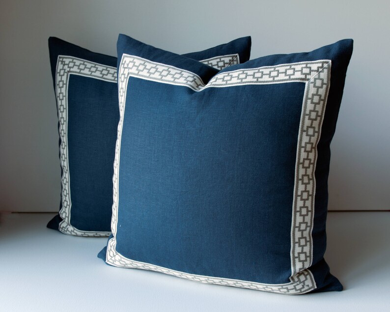Navy Throw Pillow Cover Linen Pillow Cover navy Pillow Etsy