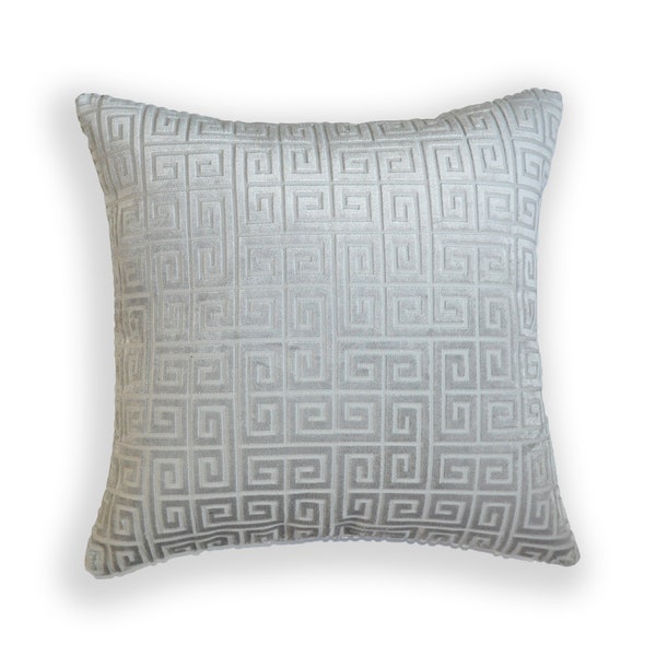 Greek Key Pillow Cover -Grey Velvet Throw Pillow Cover - Silver Gray Pillow Cover- Gray Throw Pillow Cover- Greek Keys - Silver Pillow Cover