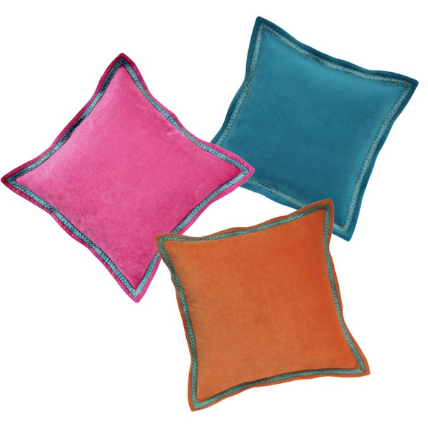 Flange Pillow Cover - Solid Throw Pillow Cover - Pink Pillow Covers - Orange Pillow Covers - Teal Pillow Covers - Velvet Pillow Cover