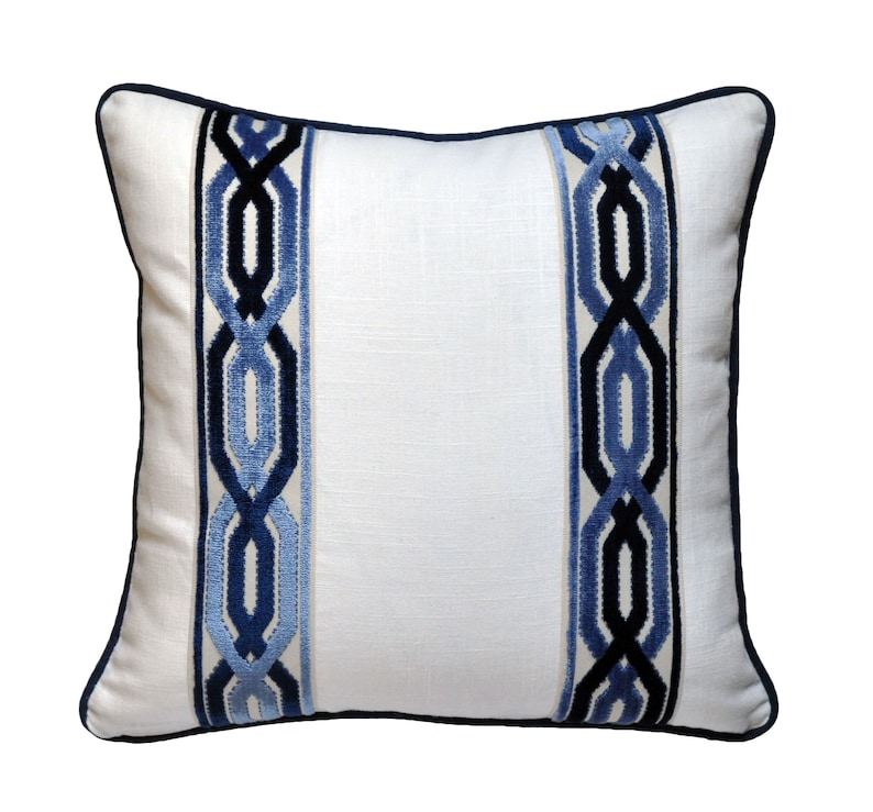 White Linen Pillow Cover White and Navy euro Pillow Cover Etsy