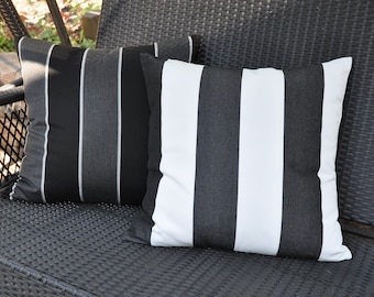 Sunbrella Pillow Cover -Black and White Pillow Cover -Striped Outdoor Pillow - Outdoor Throw Pillow - White and Black - Wide Stripes Pillows