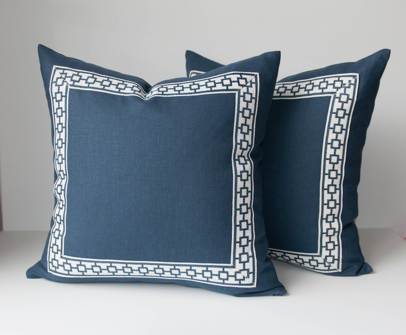 Navy Throw Pillow Cover Linen Pillow Cover navy Pillow Etsy