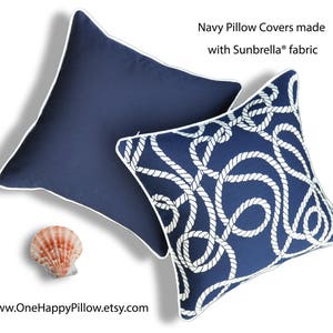 Nautical Pillow Cover -Sunbrella® Fabric -Navy Pillow Cover - Coastal Pillow -Blue Pillow Cover -Beach Themed Pillow Cover- Blue and White