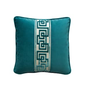 Greek Key Pillow -Teal Pillow Cover- Peacock Throw Pillow Cover -Samuel and Son Ribbon -Velvet Pillow Cover -Peacock Pillow