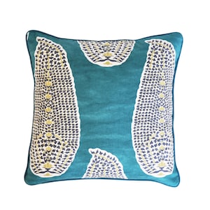 Peacock Paisley Pillow Cover: Robert Allen Teal Print, Welted Piping