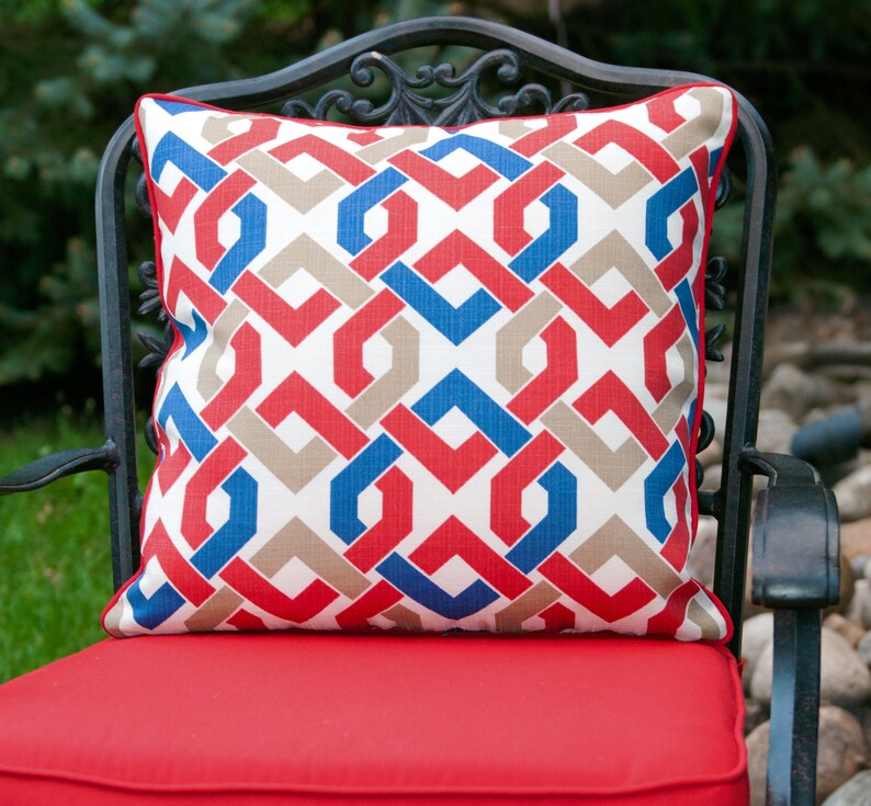 OUTDOOR PILLOW COVER Red Blue And White Pillow Cover Etsy