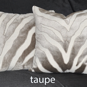 Set of 2 Thibaut Zebra Print Pillow Covers: Raised Velvet Throw Pillows