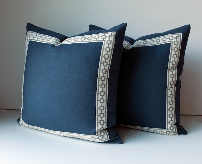 Navy Throw Pillow Cover Linen Pillow Cover navy Pillow Etsy