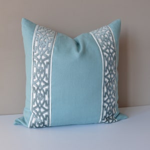 Linen Pillow Cover With Tape Trim -Linen Pillows -Navy Blue Pillow Cover -Euro Pillow Cover- Pillow with Trim -Mint Pillow - Geo Trim