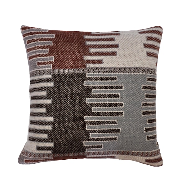 Robert Allen Kilim Pillow Cover: Brown Beige Geometric Tribal Design