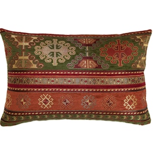 KILIM PILLOW Cover - Turkish Pillow -Tribal Pillow Cover -Ethnic Pillow -Geometric Pattern -Orange and Green Pillow -Kilim Throw Pillow