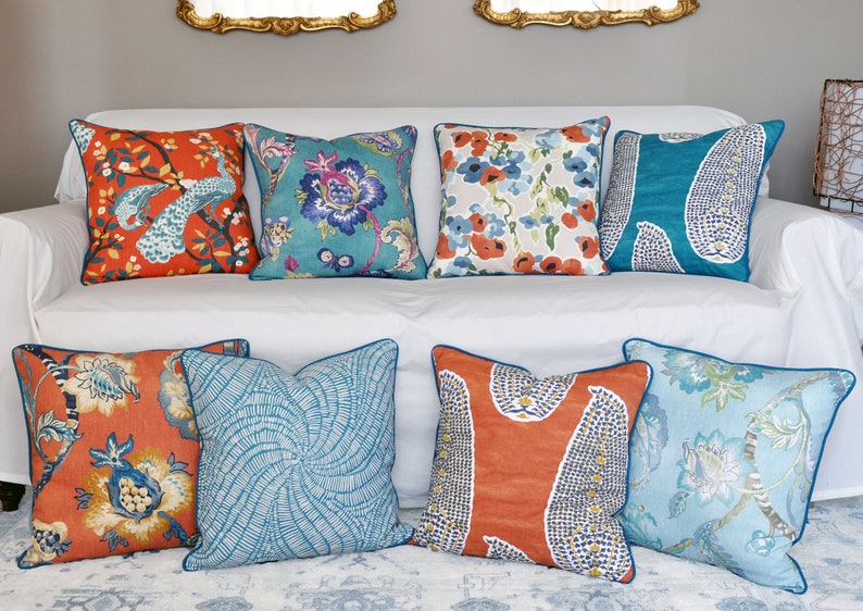 Turquoise Pillow Cover Robert Allen Pillow with Piping Etsy