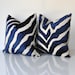 SET OF TWO - Thibaut Pillow Covers - Zebra Print Covers - Raised Velvet Pillow Covers -Blue Throw Pillow - Taupe -Animal Print Pillow Covers 