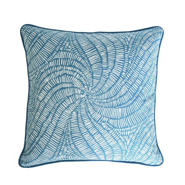 Turquoise Pillow Cover -Robert Allen -Pillow with Piping - Teal Pillow Cover -Peacock Throw Pillow - Welted Pillow Cover - Swirls Print