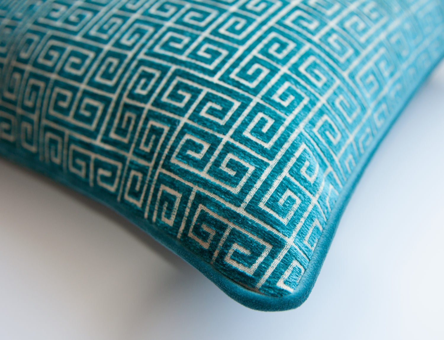 Velvet Throw Pillow Cover Greek Key Pillow Cover Teal Pillow Etsy
