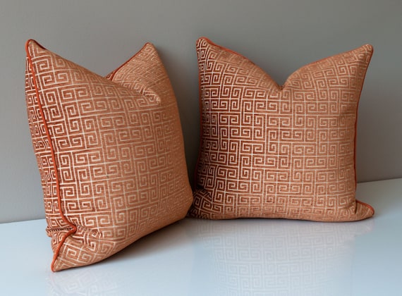 Burnt Orange Pillow Cover Velvet Throw SET OF TWO Thibaut Pillow Covers Zebra