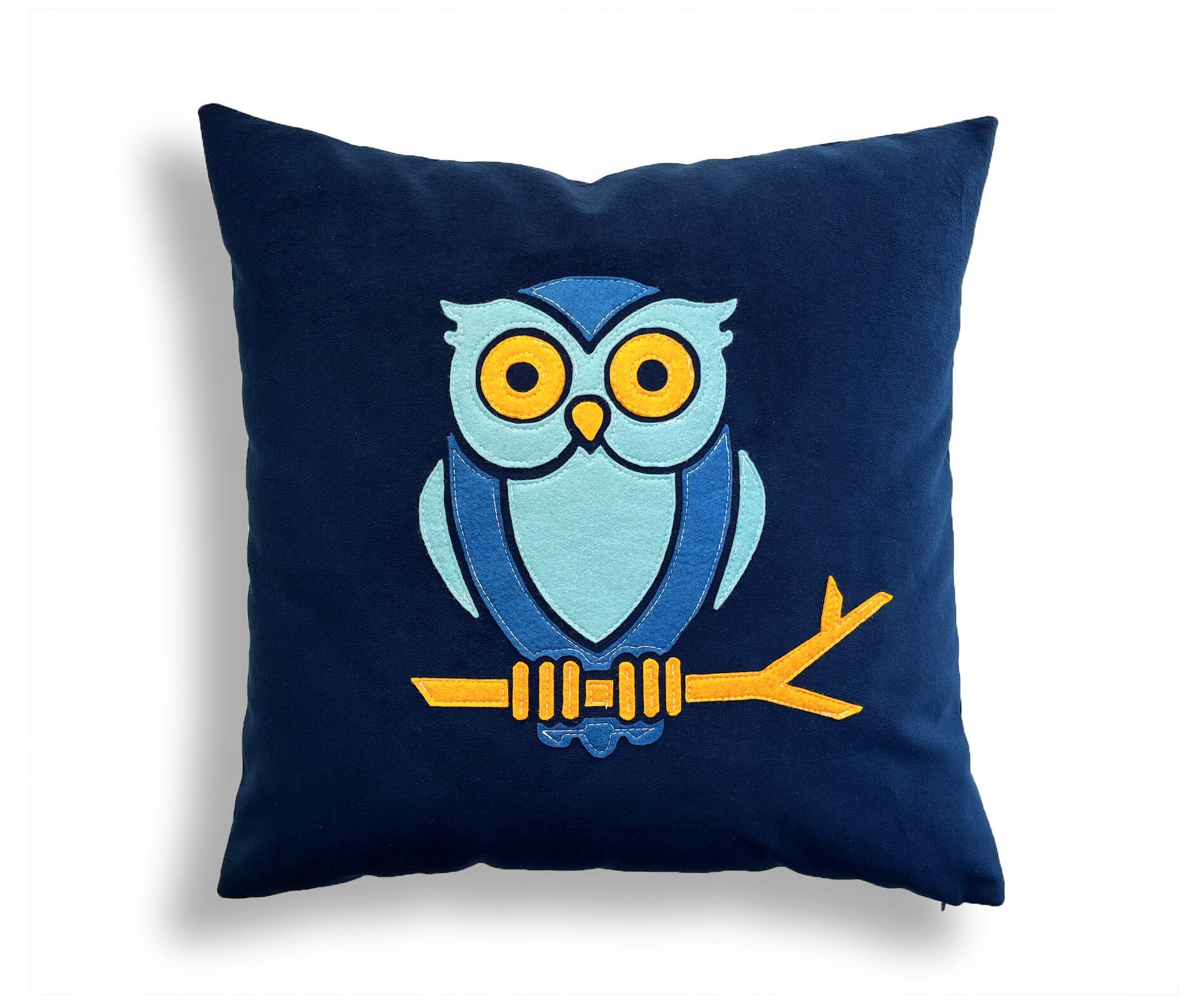 Owl Pillow Cover: Navy Blue Velvet, Rustic Lake House Decor (20x20")