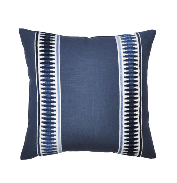 Navy linen pillow sale