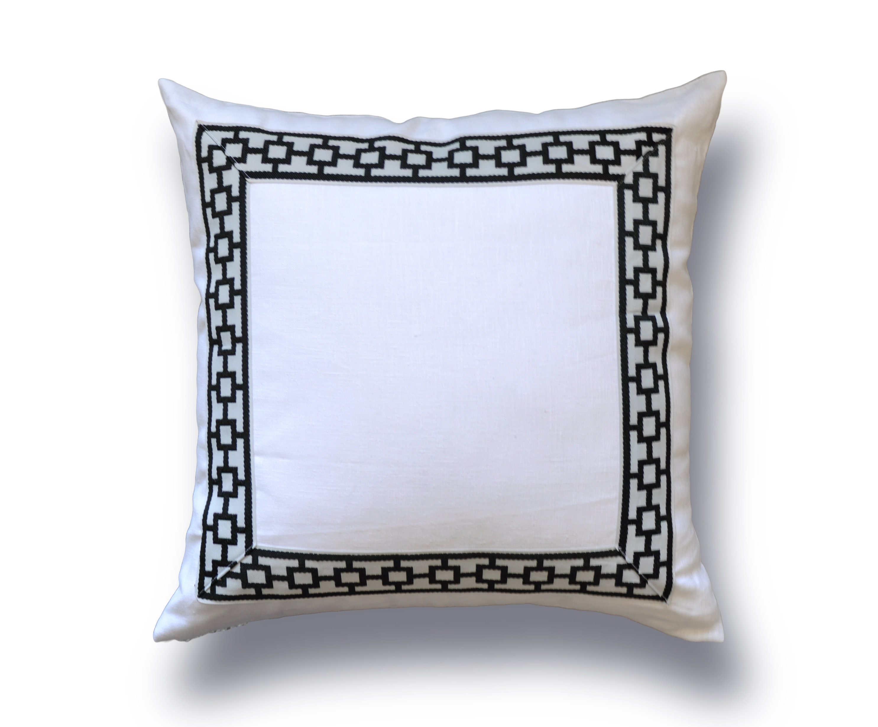 White Linen Pillow Cover Mitered Trim Pillows Pillow With Etsy