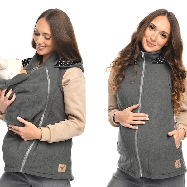 MijaCulture 3in1 Umstandswarme Trageweste / Hoodie / Jacke / Sweatshirt / für Babytragen 4131 grau