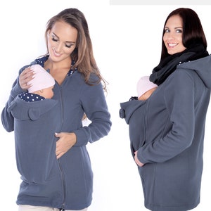 MijaCulture Babywearing Maternidade lã quente e moletom com capuz / jaqueta / para porta-bebês 3073A cinza