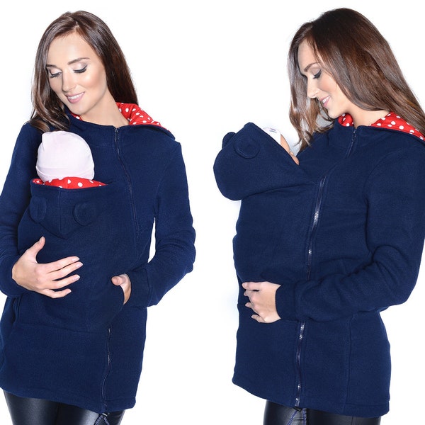 MijaCulture Babywearing Maternity warm fleece and cosy Hoodie / Jacket / for Baby Carriers 3073A Dunkelblau