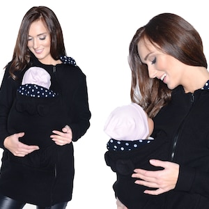 MijaCulture Babywearing Maternidade lã quente e moletom com capuz / jaqueta / para porta-bebês 3073A preto