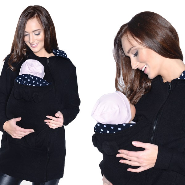 MijaCulture Babywearing Maternity warm fleece and cosy Hoodie / Jacket / for Baby Carriers 3073A Black
