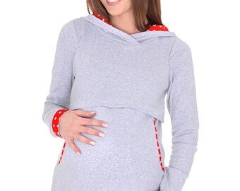 Sweat Allaitement Mija 2 En 1 - Maternité Et Soins - 95% Coton, Capuche - Confortable Et Discret