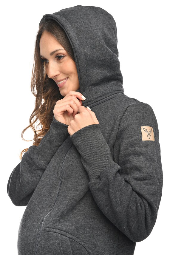 MijaCulture 2in1 Stillpullover Für Schwangere | Umstandsmode Mit Kapuze & Verstecktem Reißverschluss