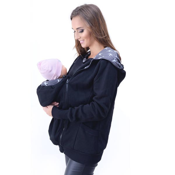 Mija - Umstands warmer Hoodie / Jacke / Sweatshirt / für Baby carrier 4046 - schwarz