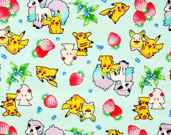 Pocket Monster, Pokemon,Strawberry Blueberry Pikachu Alcremie Ponyta Yamper Fabric made in Korea by the Half Yard