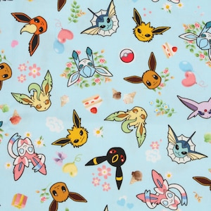 Pocket Monster, Pokemon,Eeveelution,Eevee Evolution -  Vaporeon, Jolteon, Flareon, Sylveon Fabric made in Korea by the Half Yard Increments