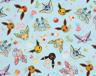 Pocket Monster, Pokemon,Eeveelution,Eevee Evolution -  Vaporeon, Jolteon, Flareon, Sylveon Fabric made in Korea by the Half Yard Increments