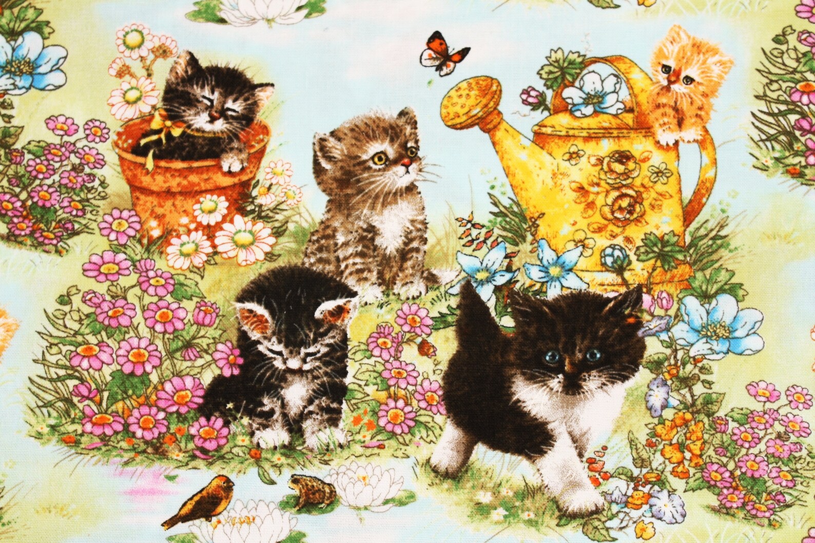 Kitty's Garden Cats Kittens Printed Fabric AYJ Fabric by Etsy