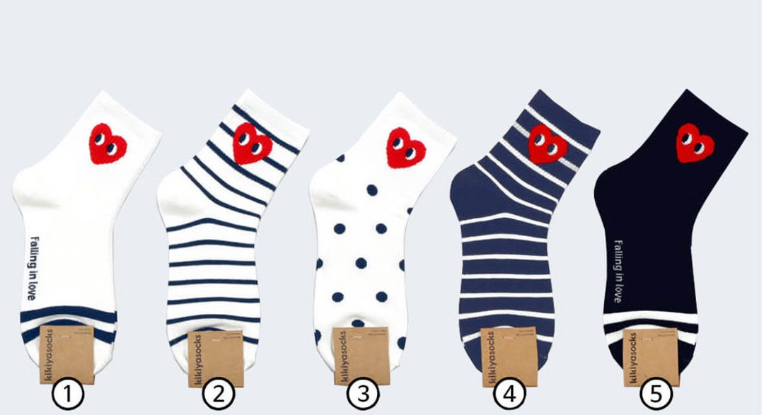 5 Pairs of Heart Patterned Half Crew Socks Women's Socks Etsy