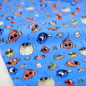 Clownfish, Blue Tang Character, Under The Sea Fabric made in Korea by the Half Yard