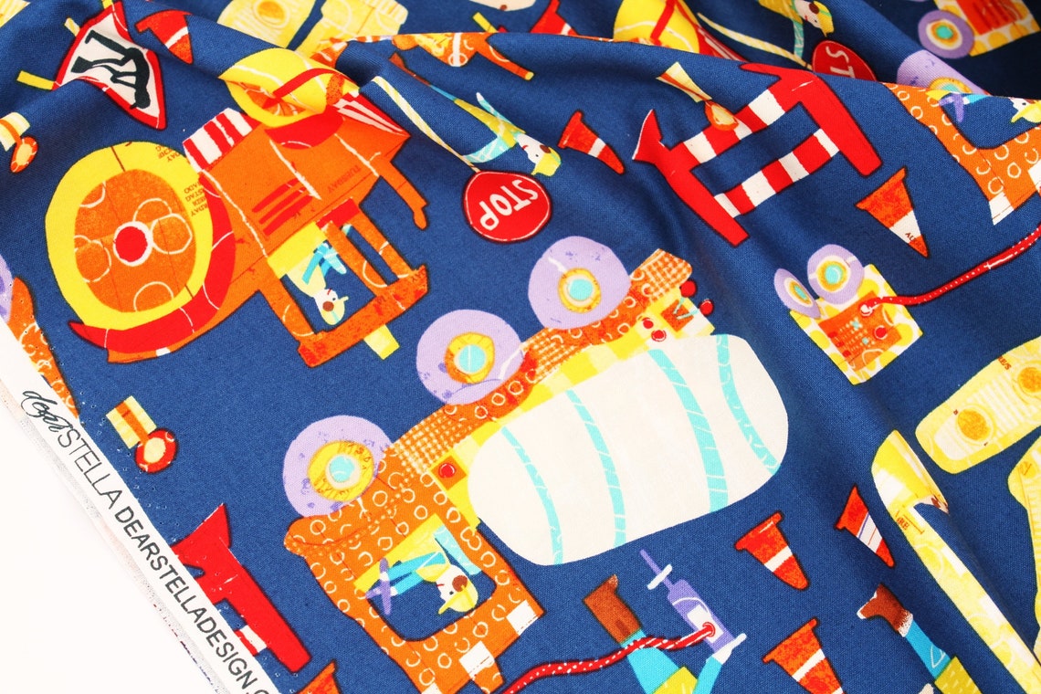 Construction Workers Heavy Equipment Tools Fabric by dear Etsy