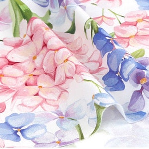 Watercolor Hydrangea flowers Patterned Fabric made in Korea by the Half Yard