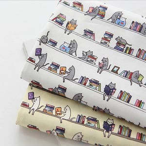 Library Cat Patterned Fabric made in Korea by the Half Yard Digital Textile Printing