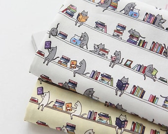 Library Cat Patterned Fabric made in Korea by the Half Yard Digital Textile Printing