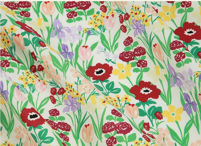 Flowers Garden Floral Patterned Fabric made in Korea by the | Etsy