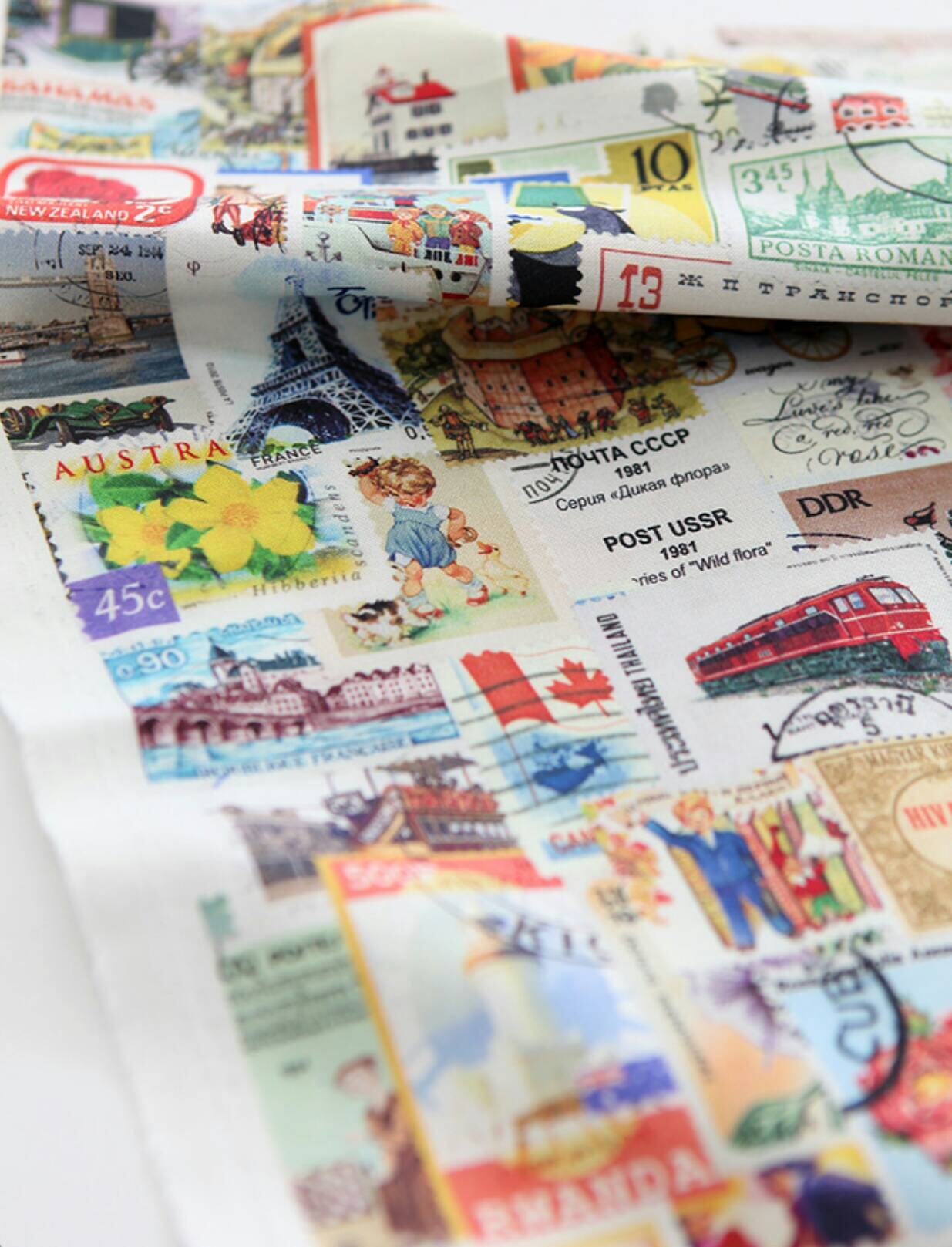 Vintage Postage Stamp Patterned Fabric Cute Sewing Quilt Etsy