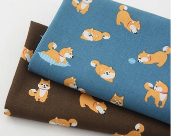 Oxford] Kawaii Shiba Dog Puppy patterned Fabric made in Korea by the Half Yard