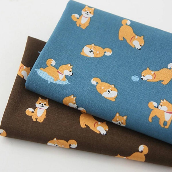 Oxford] Tissu à motif Chiot Shiba Kawaii fabriqué en Corée par mètre carré