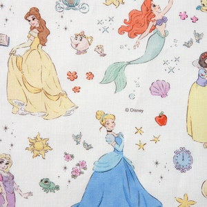 Disney Princess Snow White Ariel Cinderella Rapunzel Fabric printed in Korea by the Half Yard