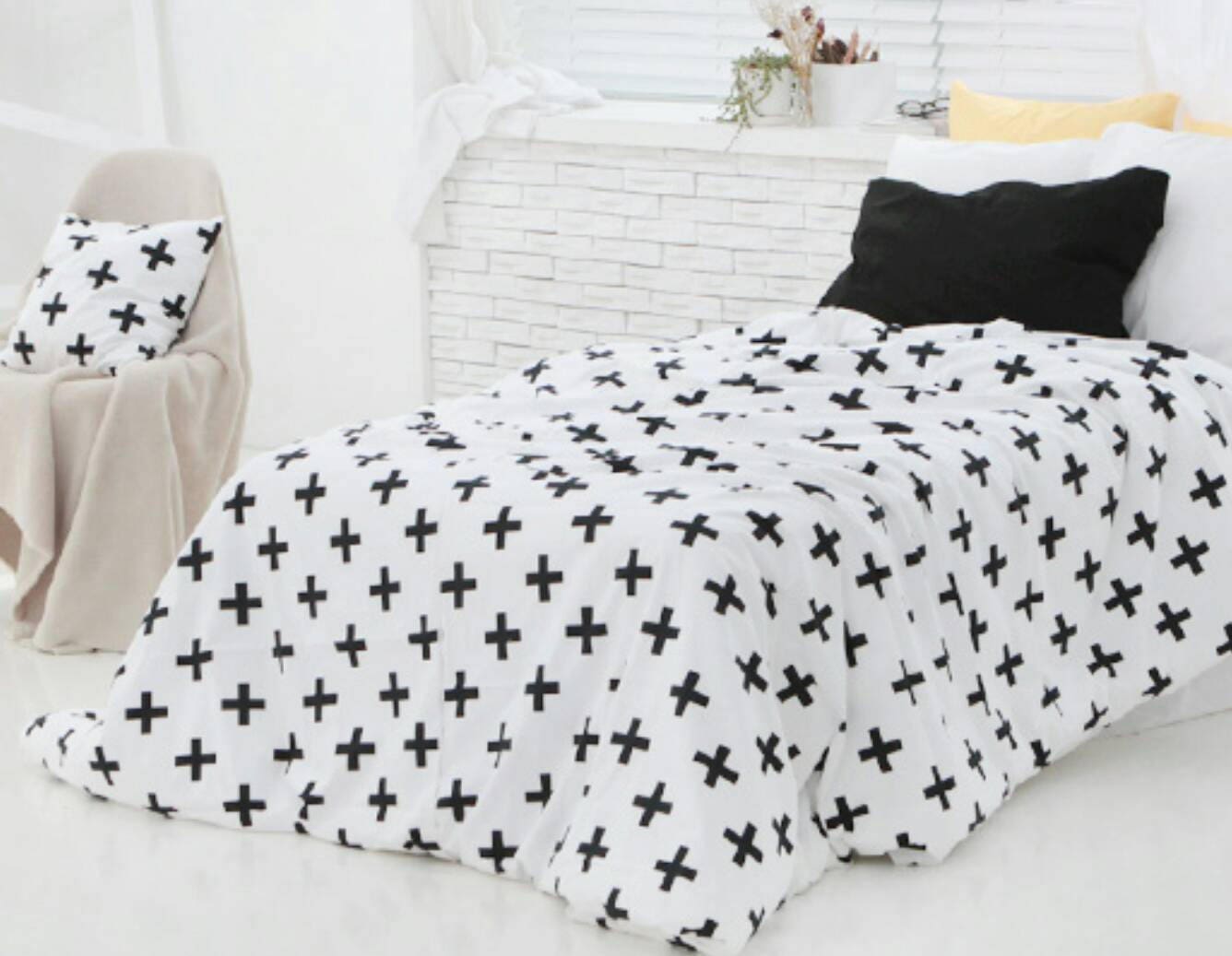 Plus Cross Sign Patterned Black & White Fabric Made in Korea by